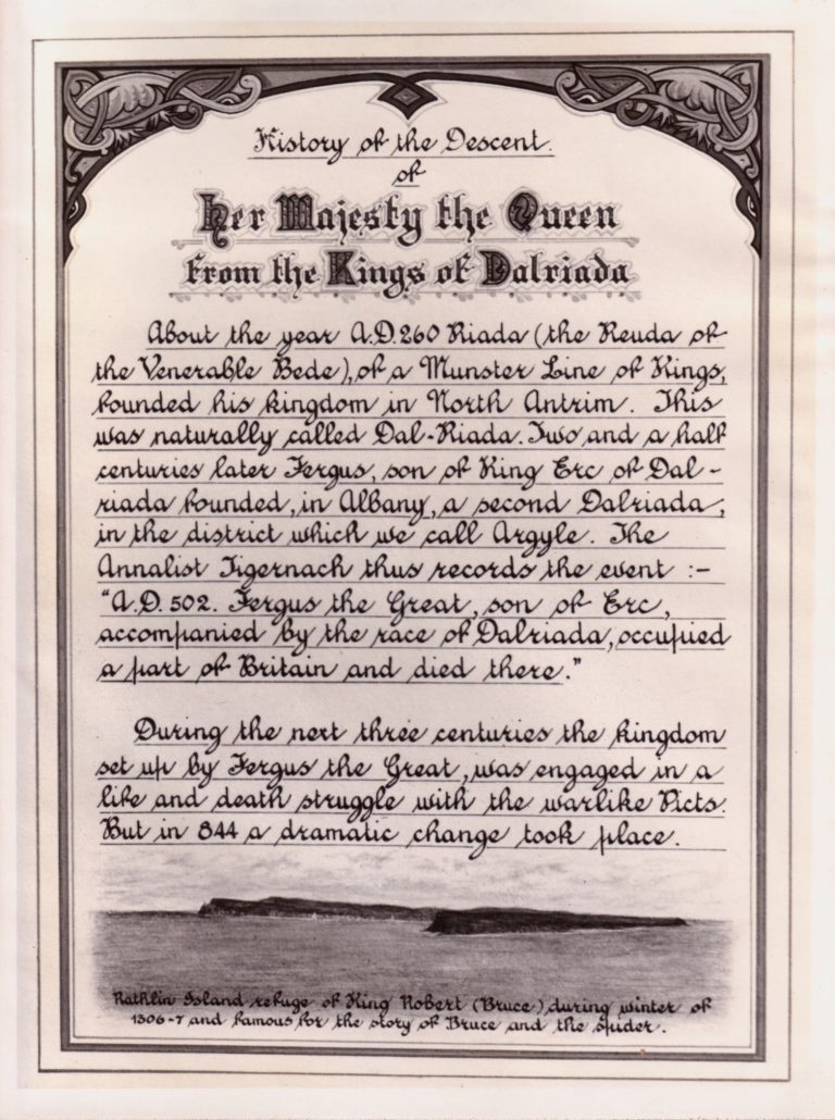Photograph of the first page from 'The Queen's Book'
