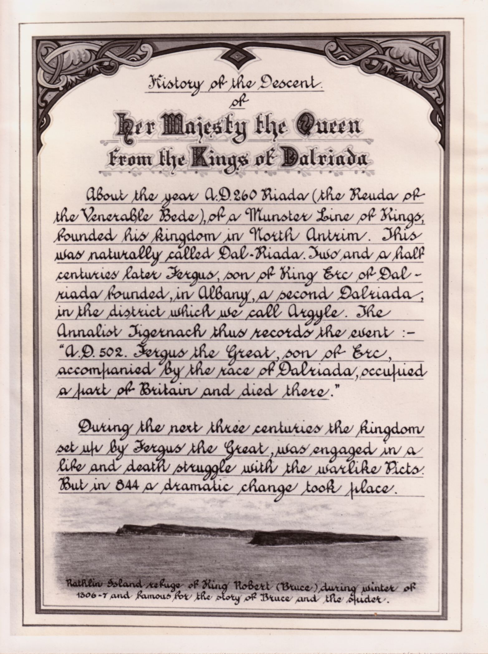 Photograph of the first page from 'The Queen's Book'