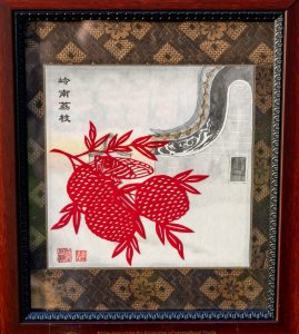 Framed picture make of cut paper and silk