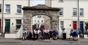 Students taking part in a town tour