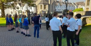 Students taking part in a town tour