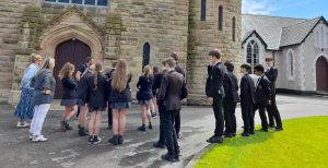 Students taking part in a town tour
